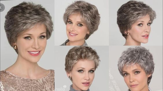 Mujeres ultra modernas de los años 40 a los 60 Cabello gris Corte de pelo corto Cortina con flequillo corto Ideas de peinado Bob Pixie