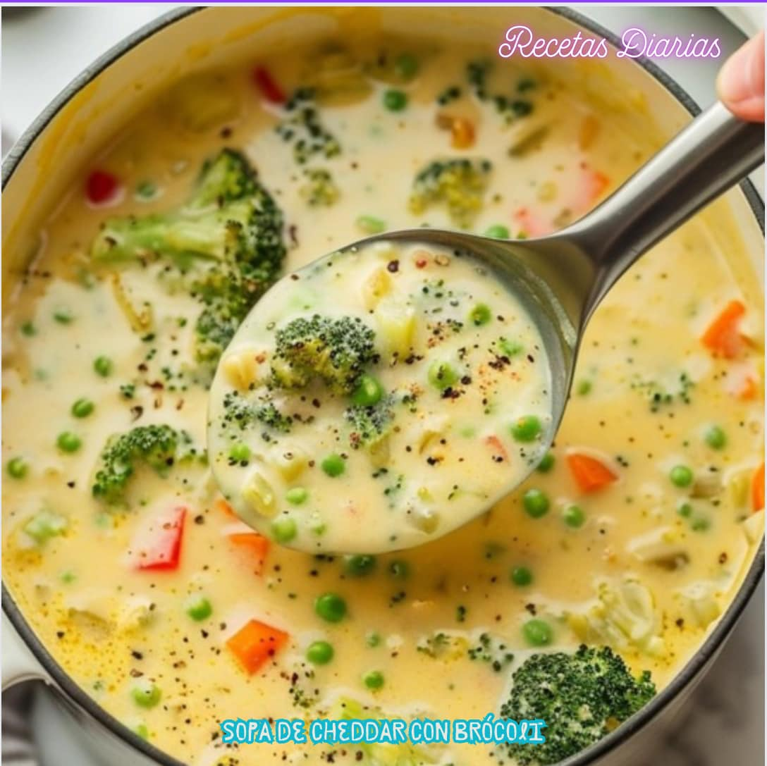 Sopa de cheddar con brócoli de alta proteína