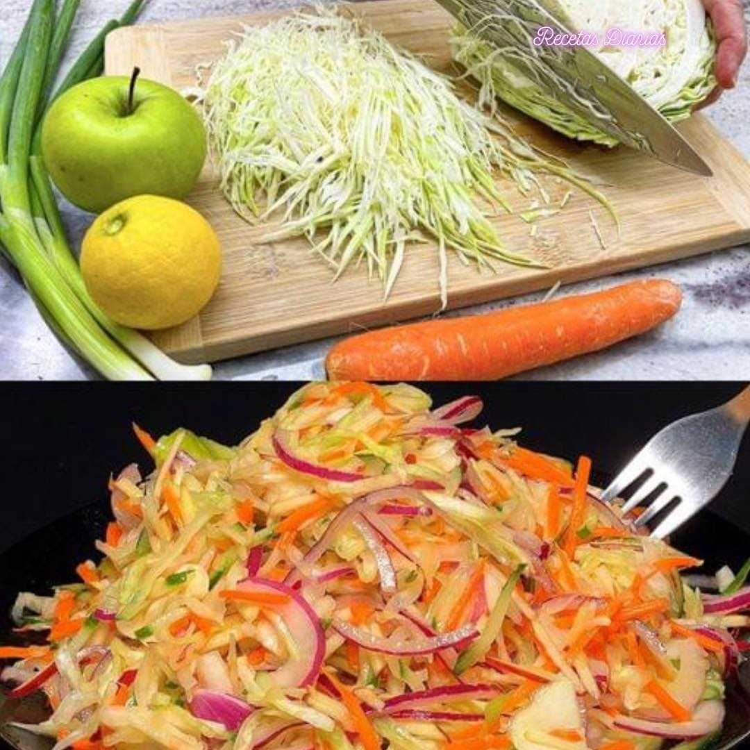 No puedo dejar de comer esta ensalada de repollo, zanahoria y manzana. ¡Tan fresco y crujiente! 