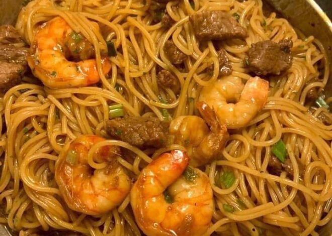 FIDEOS DE FILETE CON CAMARONES Y TERIYAKI: UNA INSPIRACIÓN ASIÁTICA