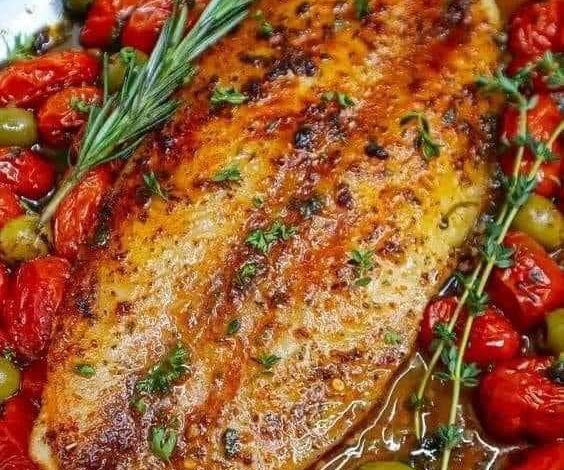 Baked Fish with Cherry Tomatoes and Olives