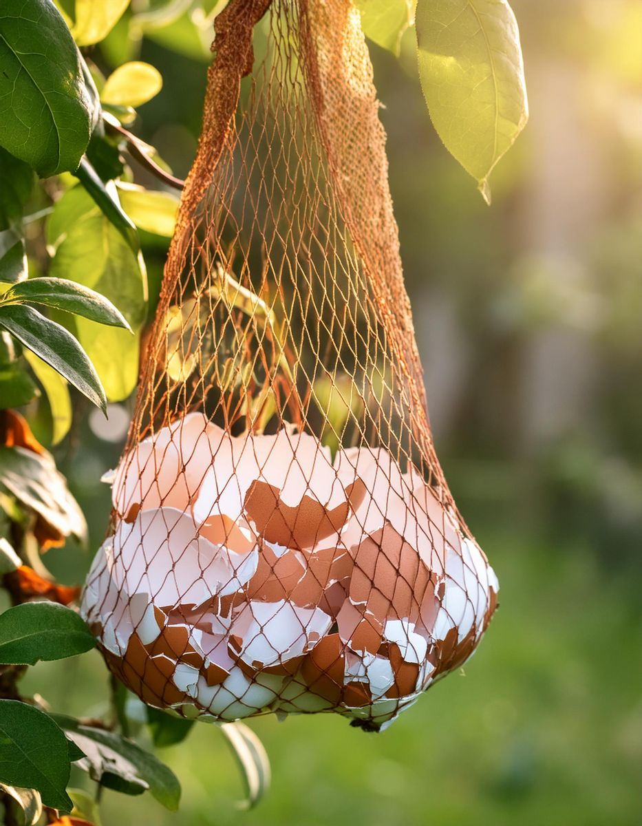 He aquí por qué quieres colgar una bolsa de malla con cáscaras de huevo en tu jardín