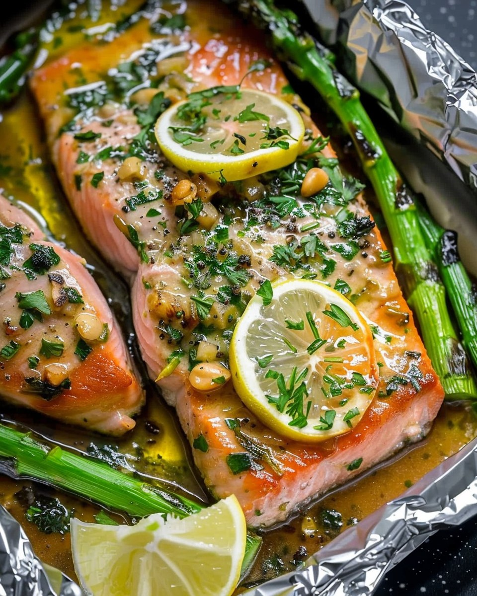 Salmón con Salsa de Mantequilla y Espárragos