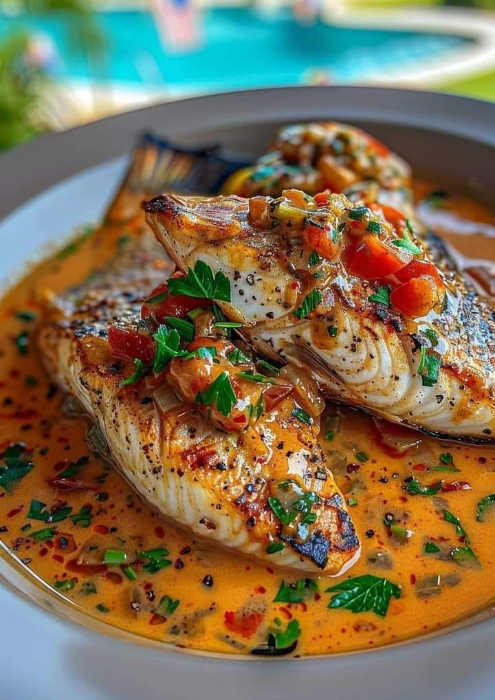 Aquí te dejamos la receta de **Pargo con Salsa Cremosa Criolla** en español: