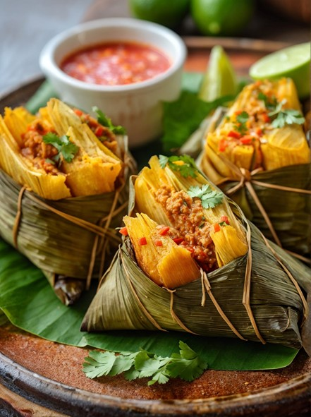 Tamales de Cerdo con Salsa Roja