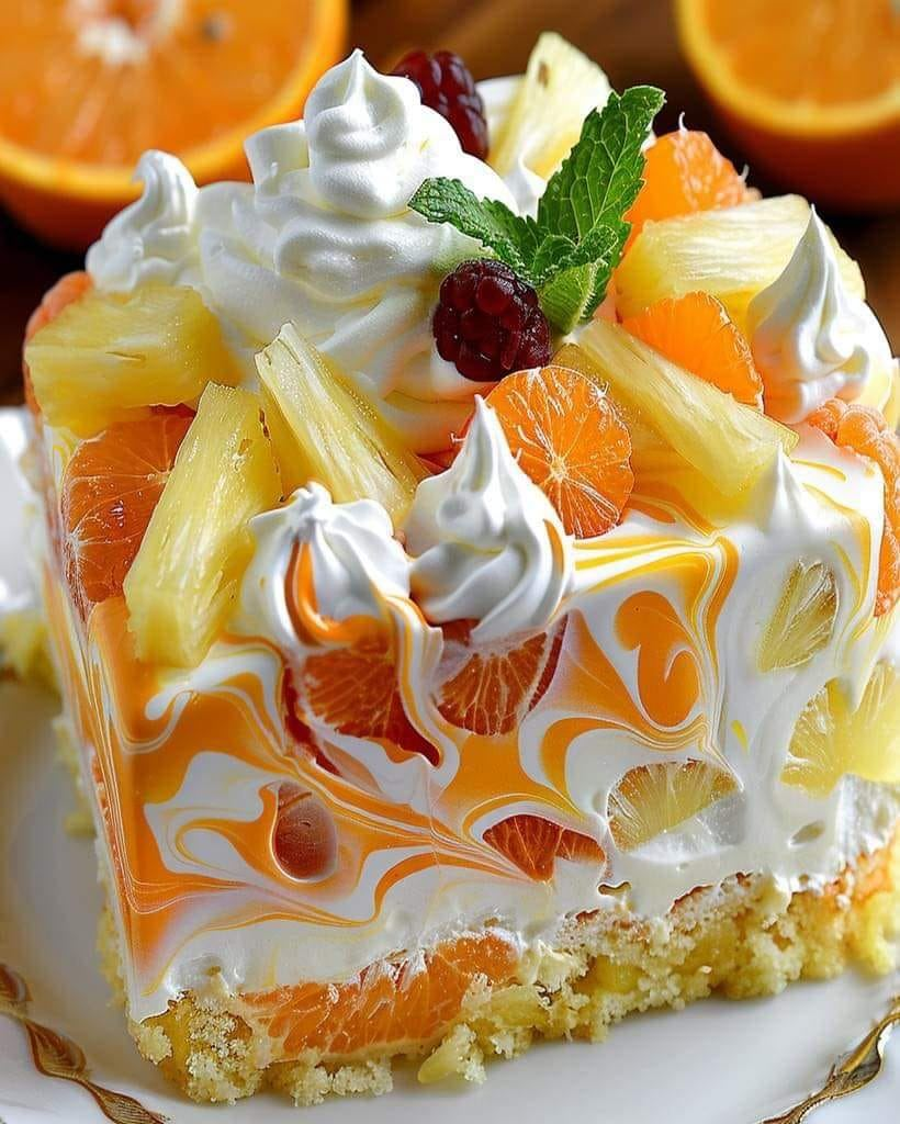 Receta de tarta de queso con remolino de piña y naranja sin horno