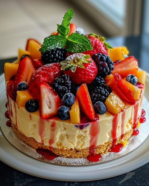 Tarta de Queso con Ensalada de Frutas