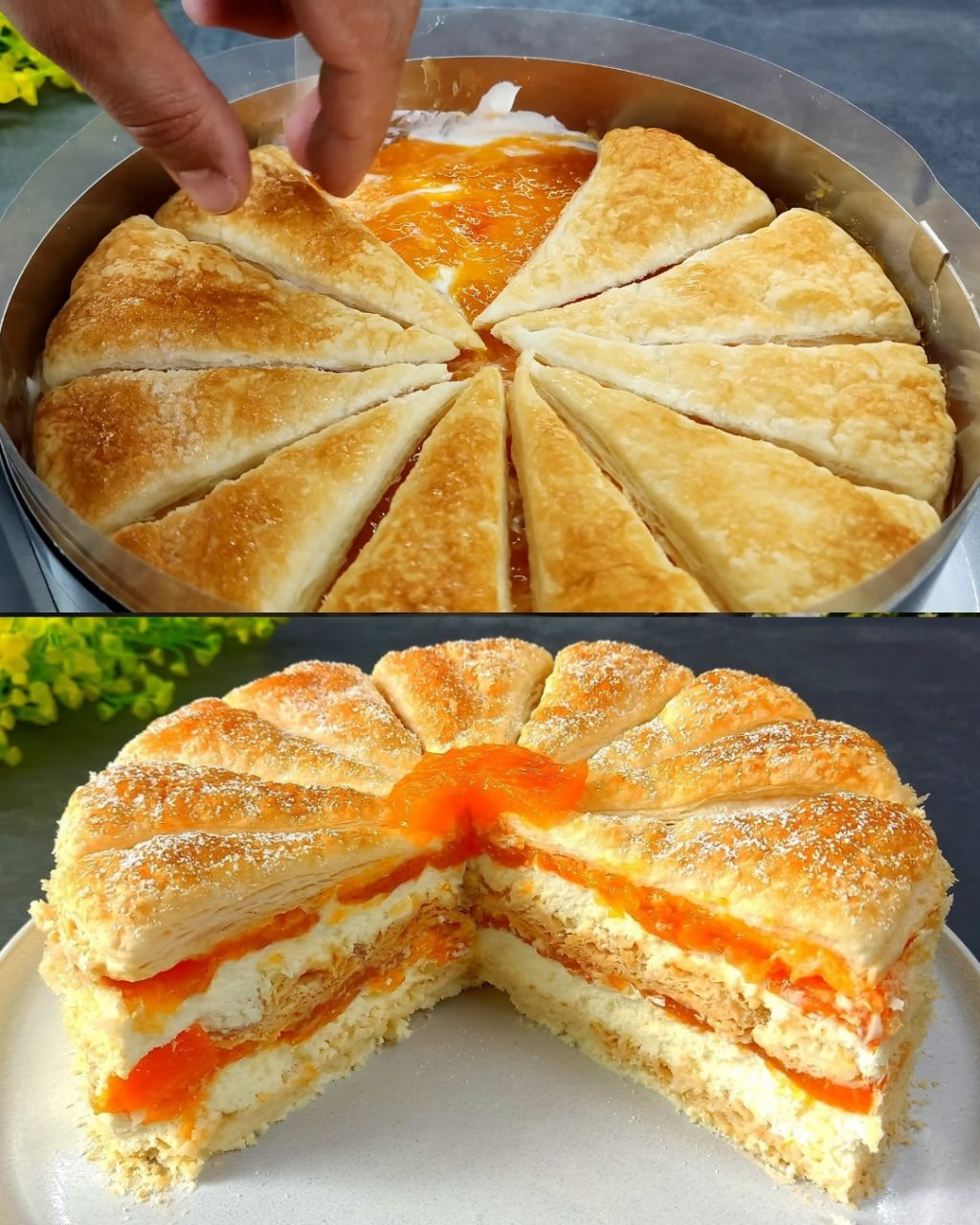 Pastel de hojaldre con crema de albaricoque