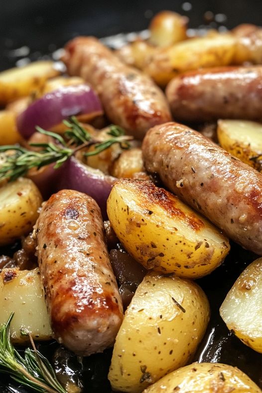 Sartenada de Salchichas de Pollo con Patatas al Tomillo