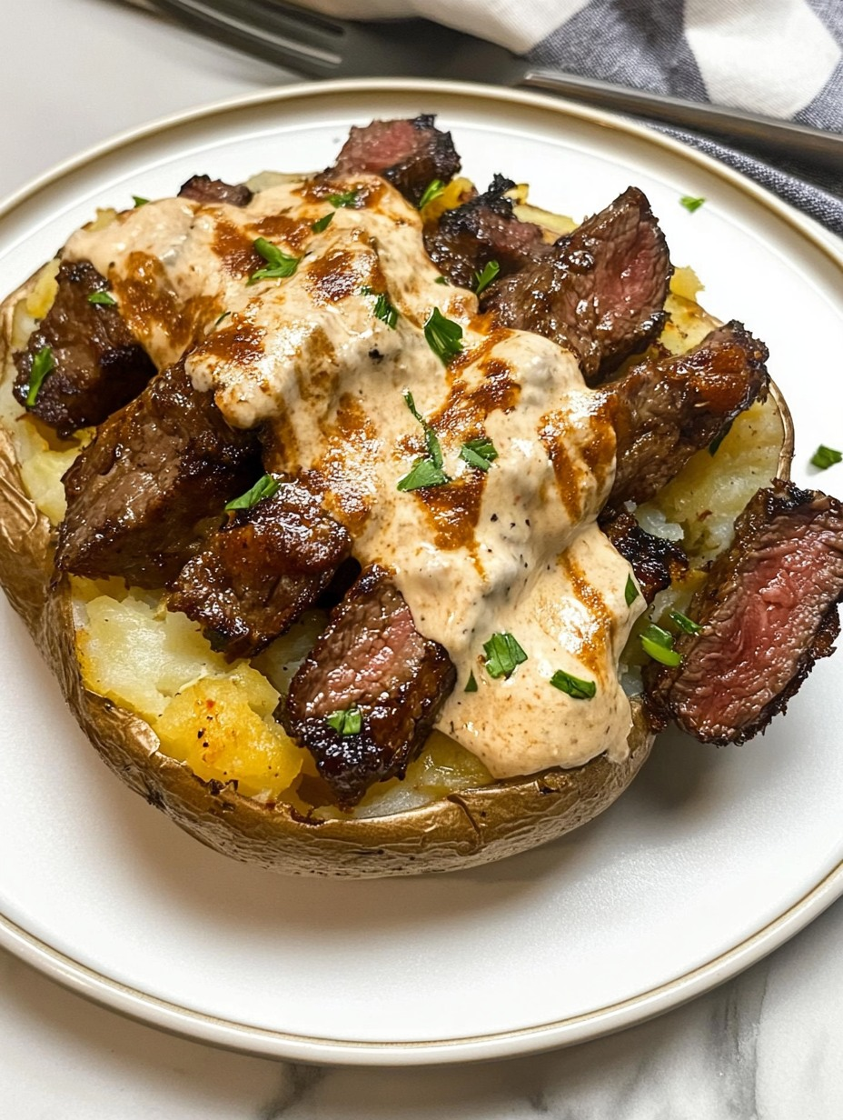 Papas al horno rellenas con bocaditos de bistec