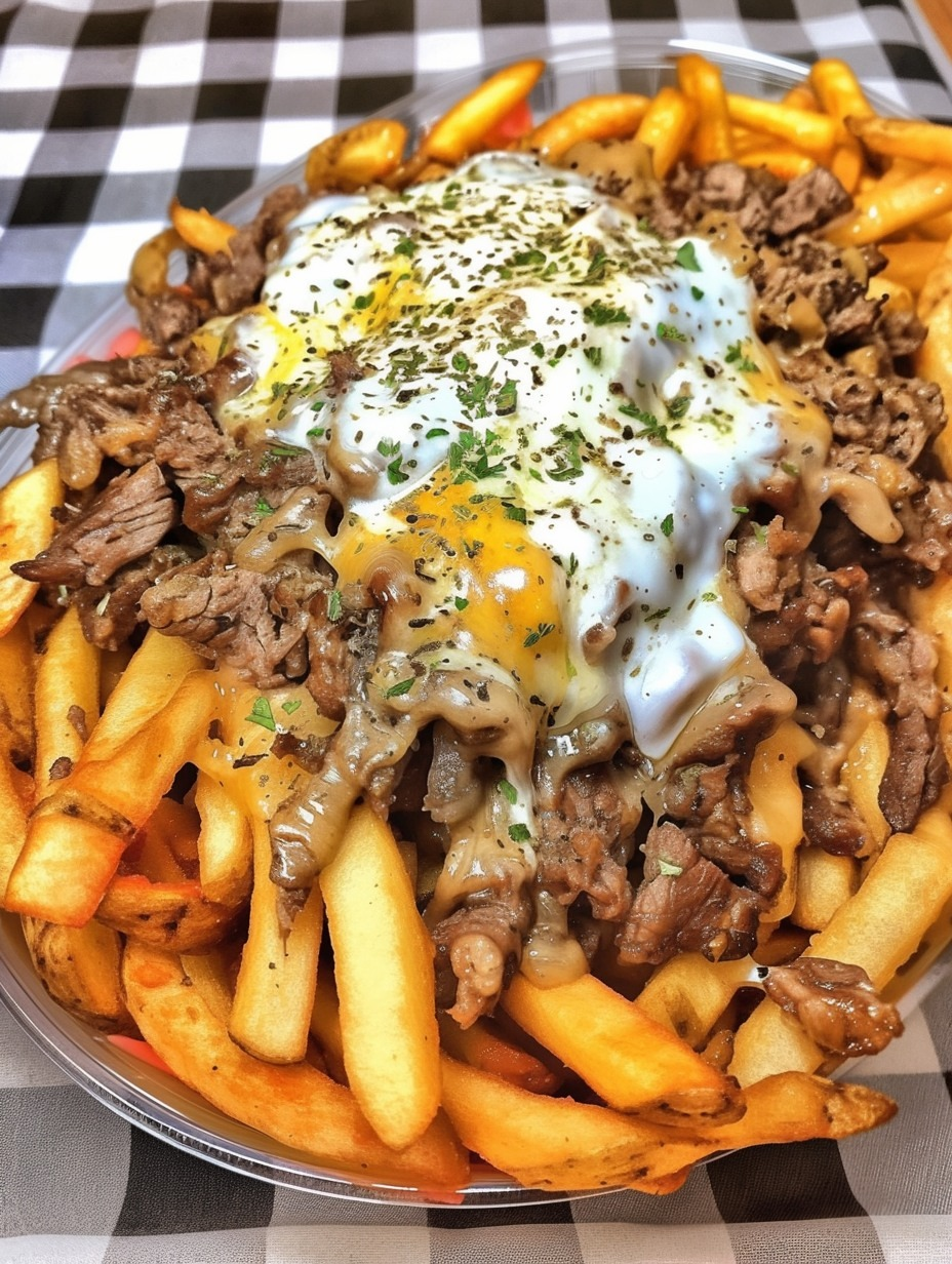 EspañolPapas fritas con queso Philly Steak