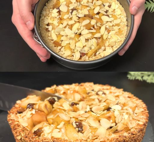 Pastel de manzana y avena con hojuelas de almendras