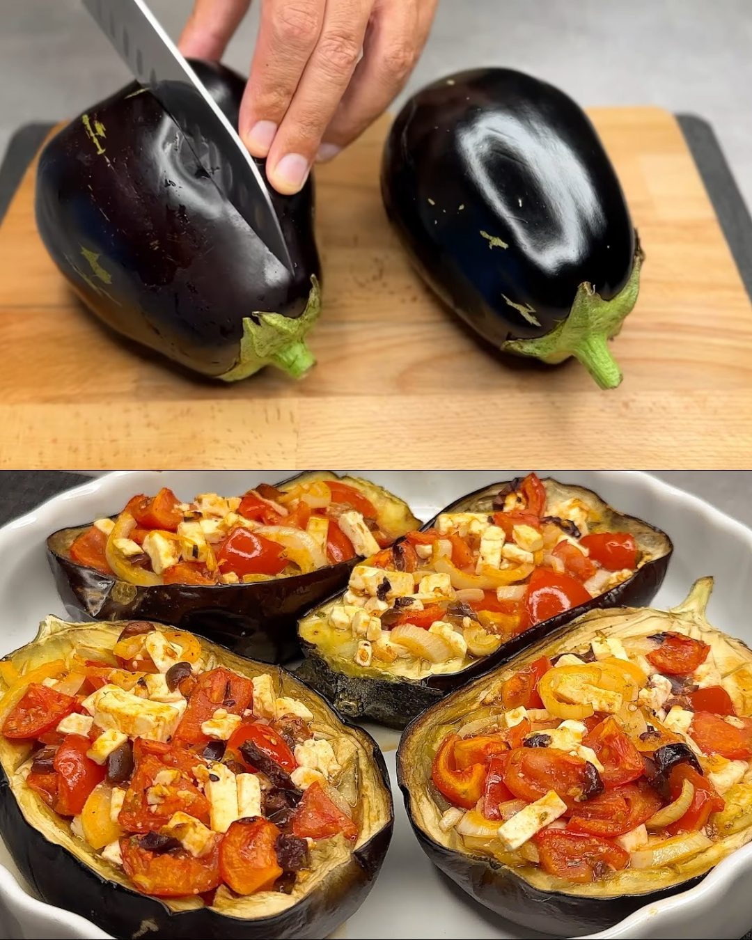 Delicias de Berenjena: Barquitos con Queso Feta y Tomatitos