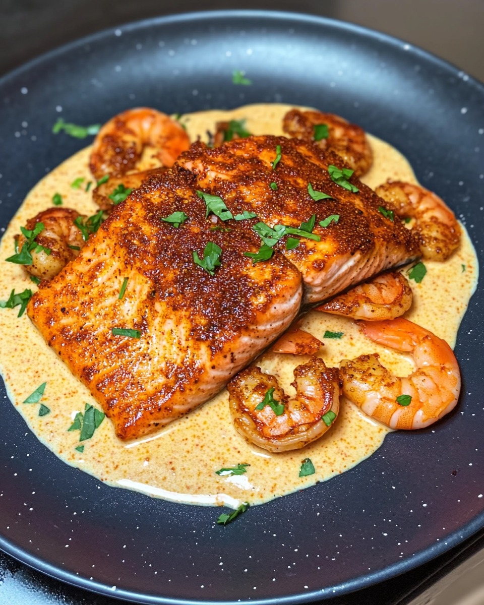 Salmón y Camarones con Salsa Crema Cajún