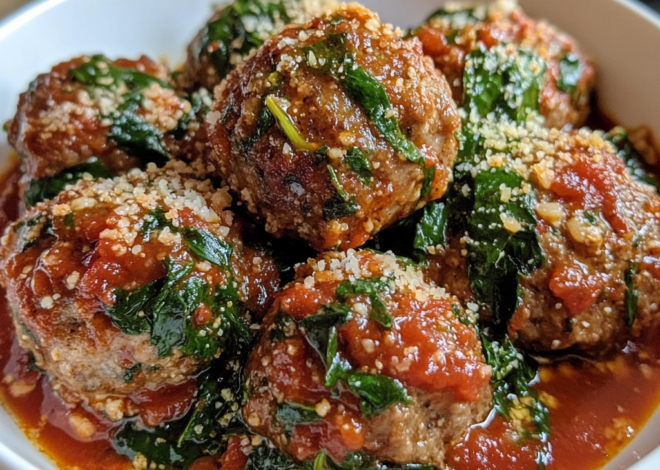 Delicious Meatballs with Creamy Sauce and Spinach