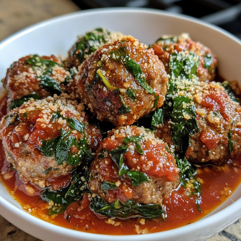 Delicious Meatballs with Creamy Sauce and Spinach