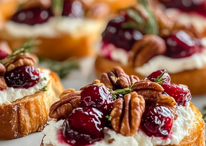 Crostini de queso de cabra, arándanos rojos y nueces