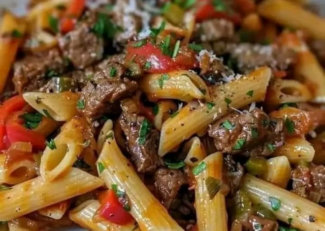 Pasta Penne con Pimientos Morrones y Hierbas