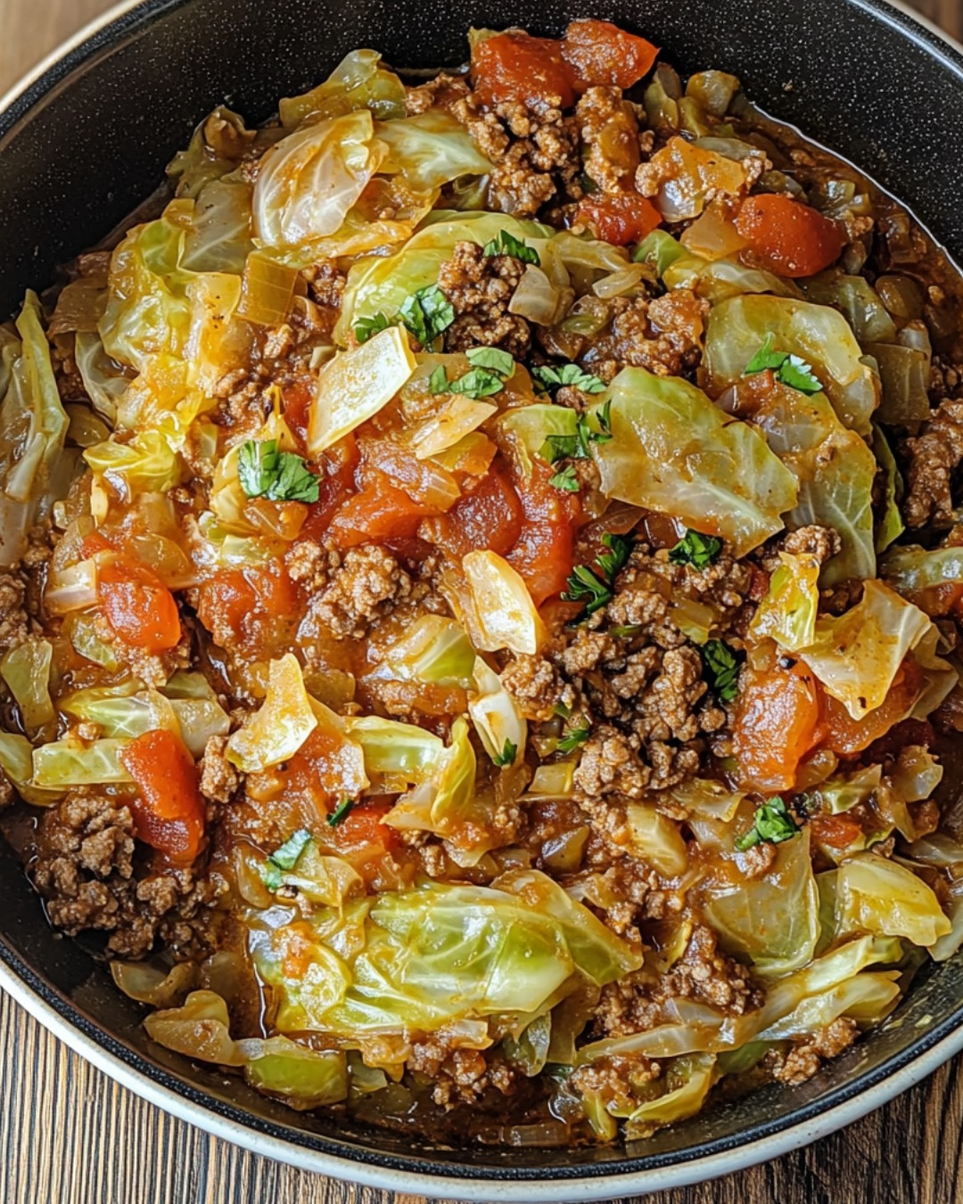 Repollo Salteado con Carne Molida y Tomates