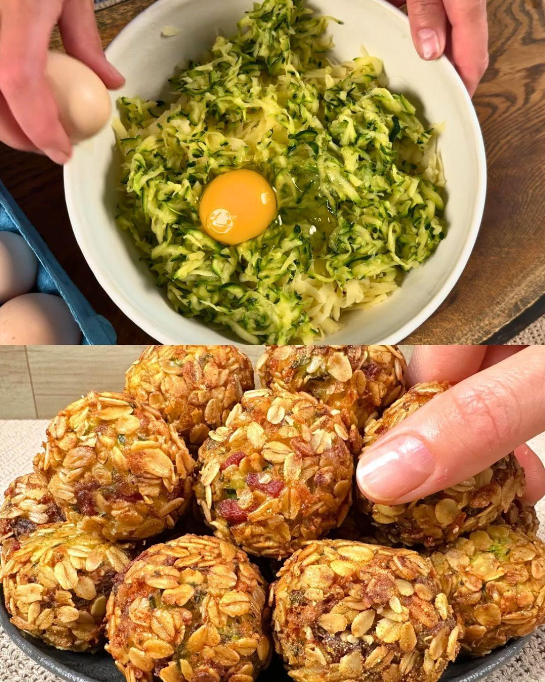 Buñuelos de calabacín y patata con salsa de salchichas y hierbas