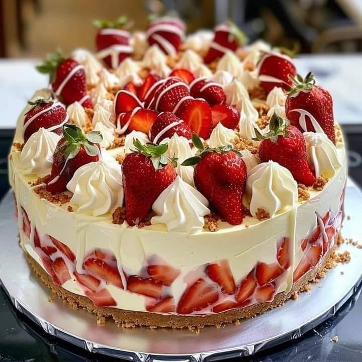 Tarta de queso y fresas con chocolate blanco