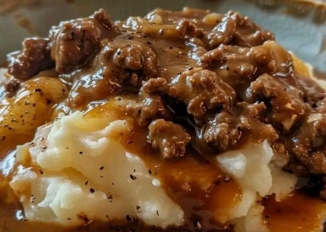 Ground Beef and Gravy over Mashed Potatoes is a delicious and comforting classic!