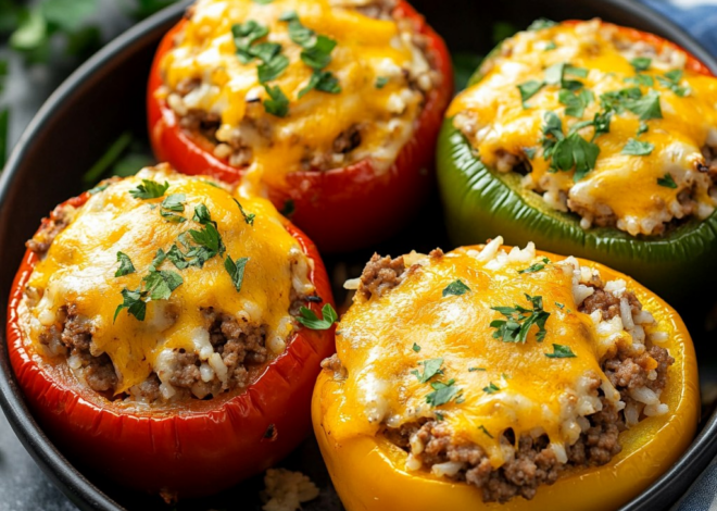 Pimientos Rellenos con Carne Molida y Arroz