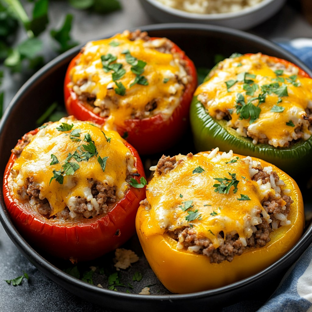 Pimientos Rellenos con Carne Molida y Arroz