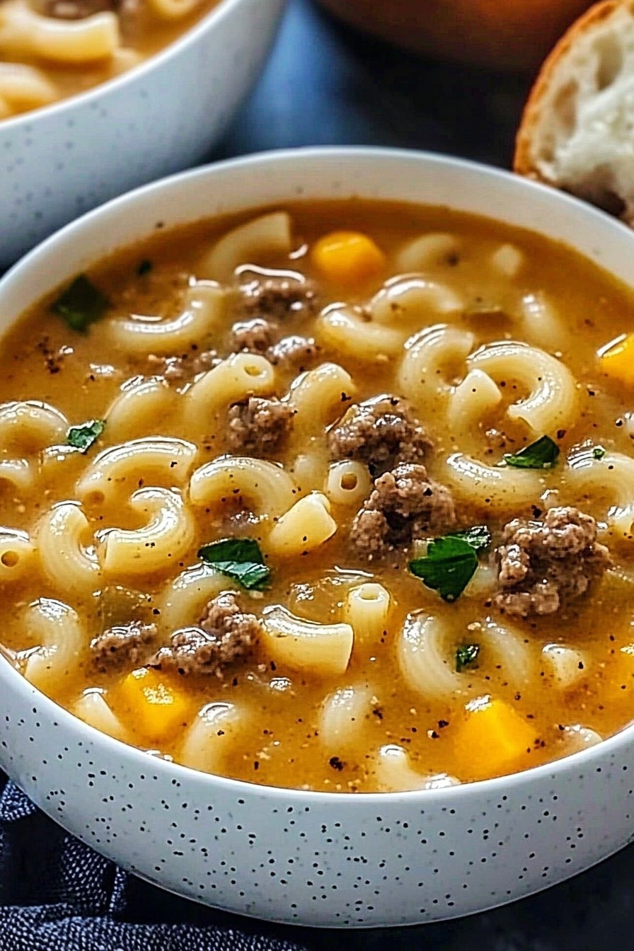 Deliciosa Sopa de Macarrones con Queso y Carne en Olla Rápida