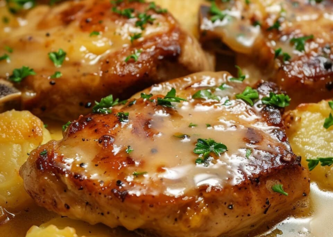 Chuletas de cerdo con patatas gratinadas