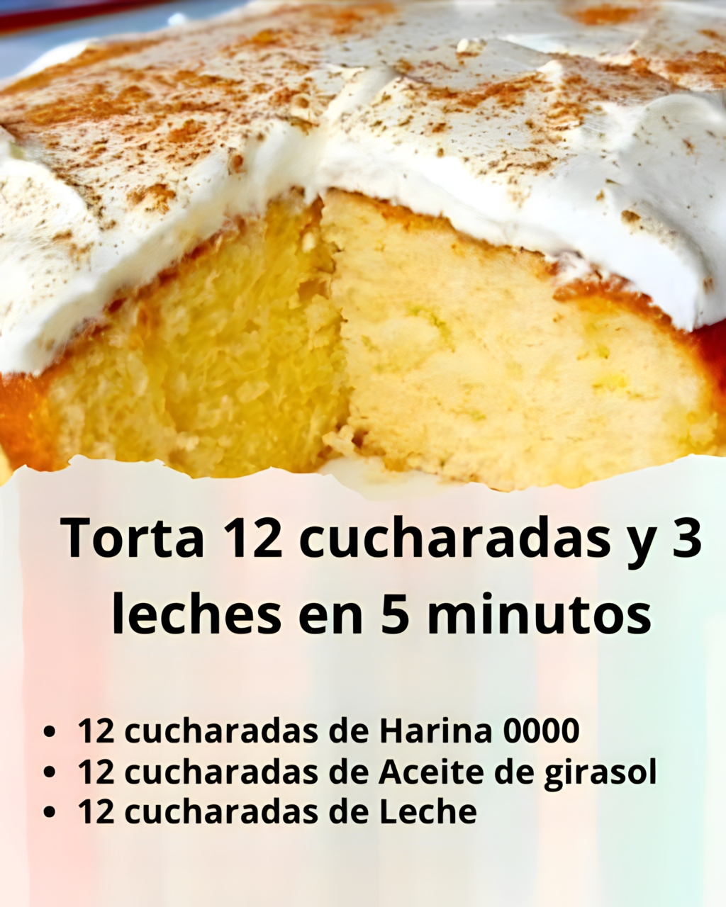 Torta 12 cucharadas y 3 leches en 5 minutos