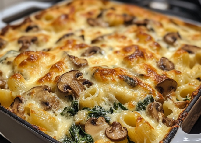 Creamy Mushroom and Spinach Pasta Bake