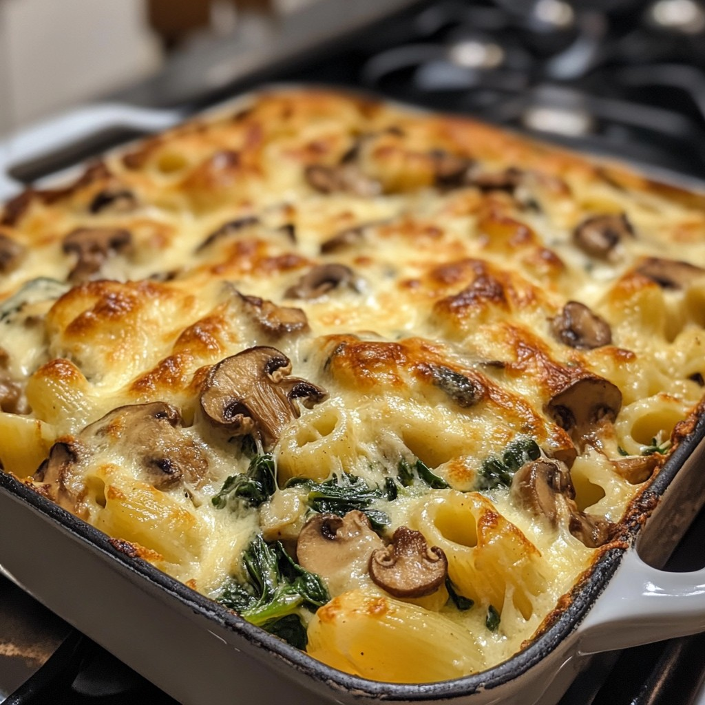 Creamy Mushroom and Spinach Pasta Bake