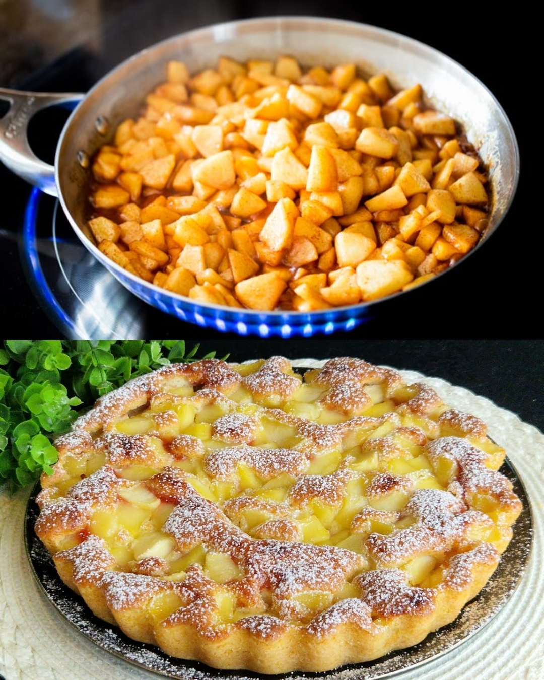 Tarta de manzana clásica con un toque de mermelada de arándanos