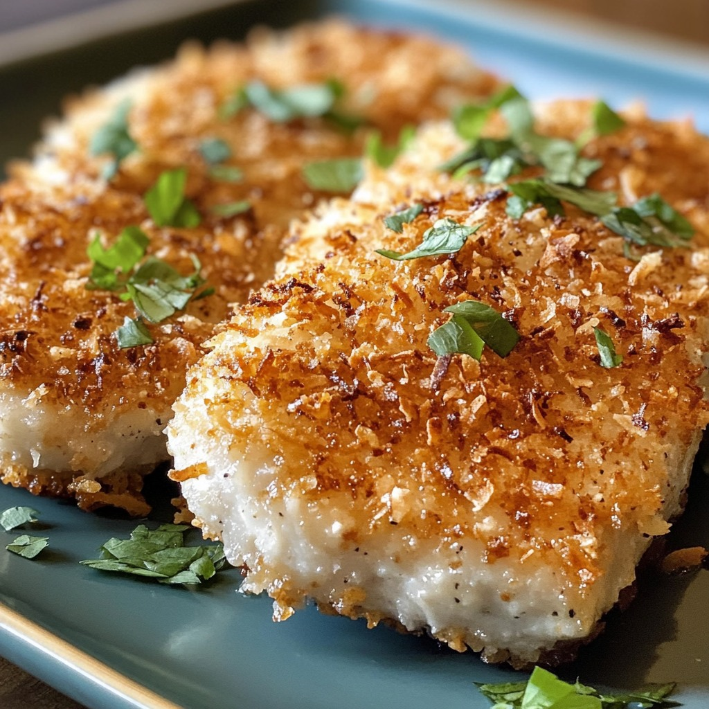 Chuletas de cerdo con costra de coco