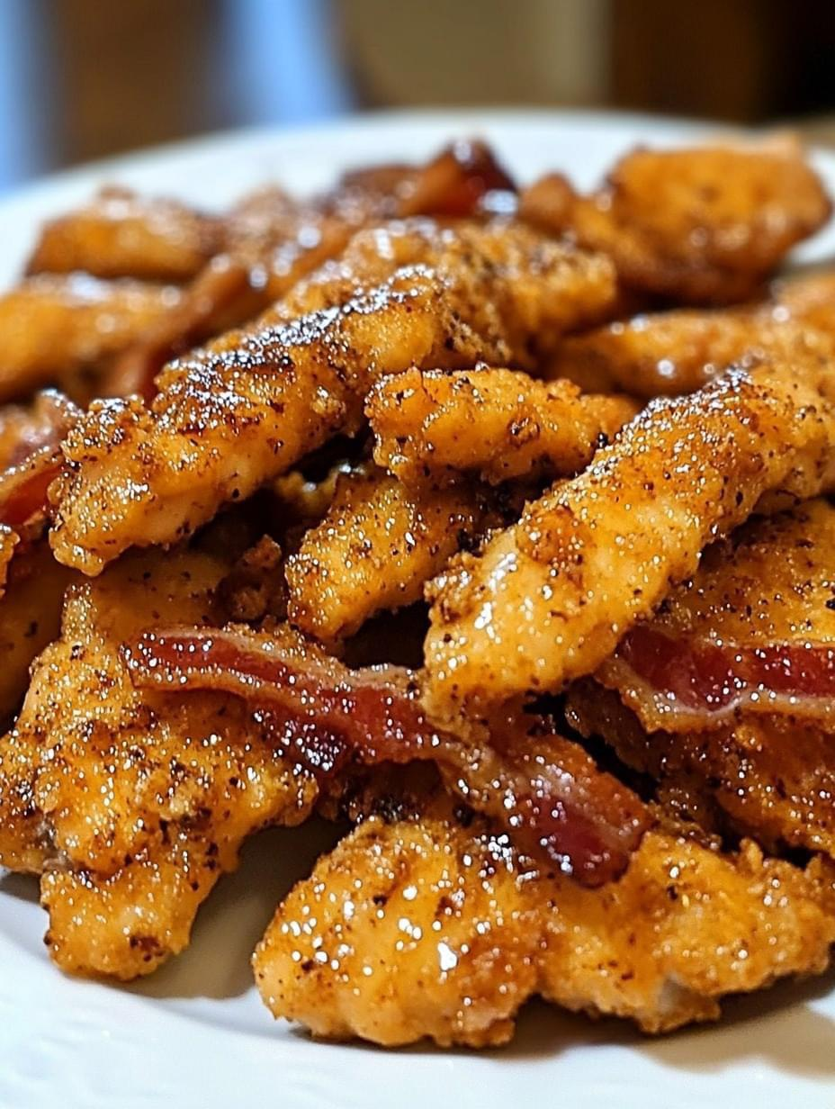 Tiras de pollo con tocino y azúcar morena