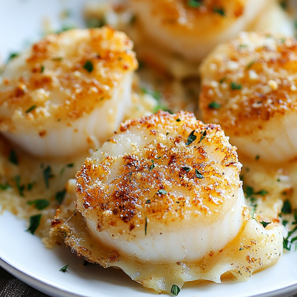 Vieiras al horno con mantequilla de ajo y corteza de parmesano