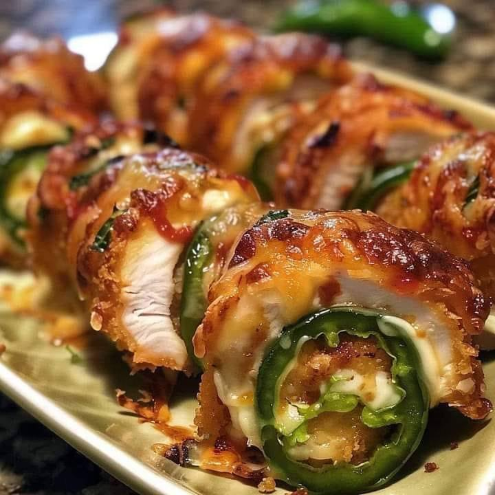 Rollitos de pollo con queso ahumado y jalapeños