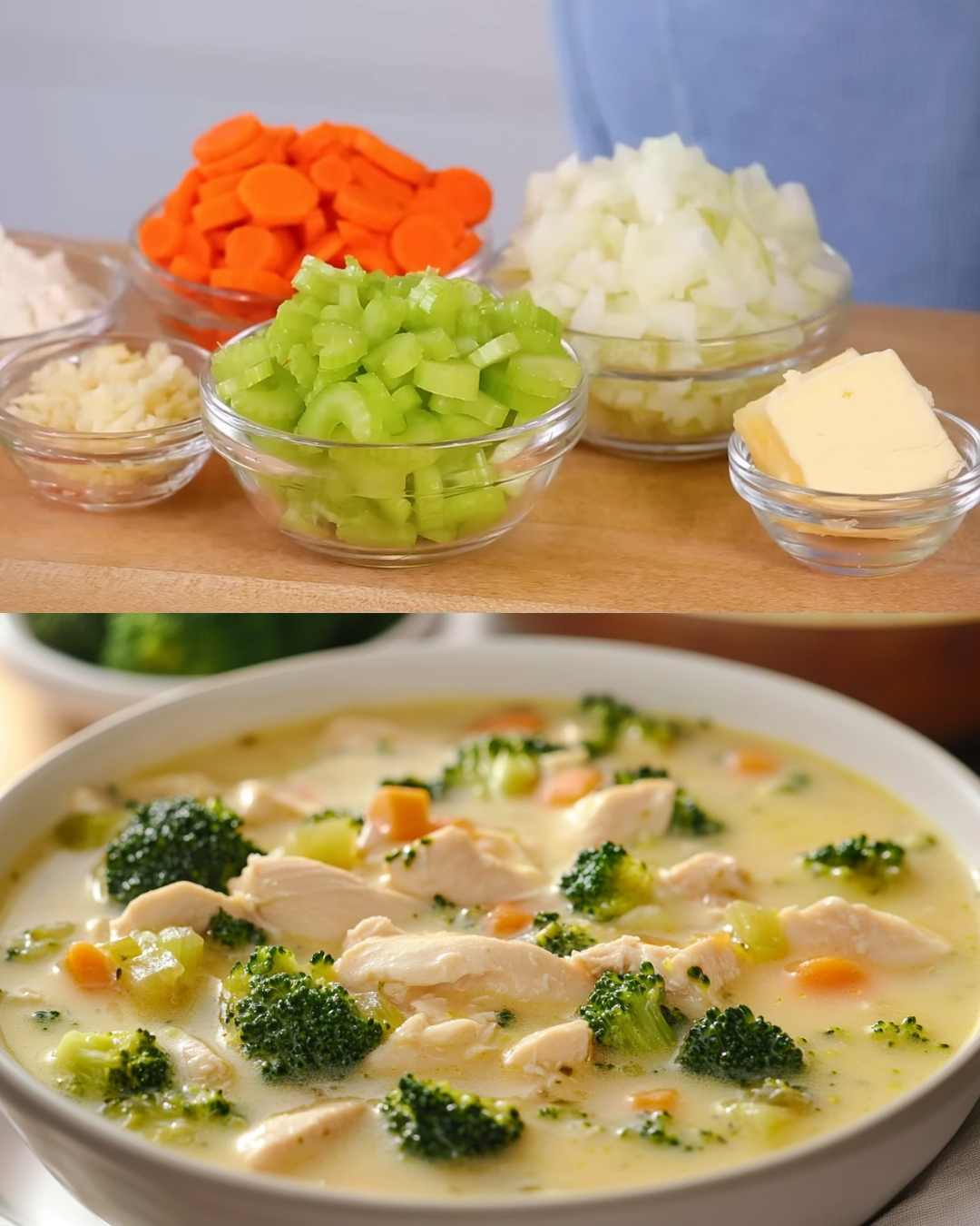 Sopa cremosa de pollo y verduras