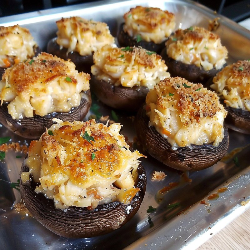 Receta de sabrosos champiñones rellenos de cangrejo