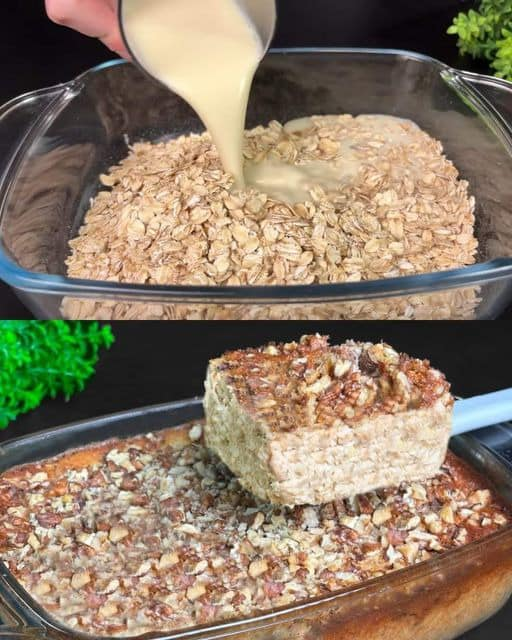 Avena al horno con manzana, plátano y nueces