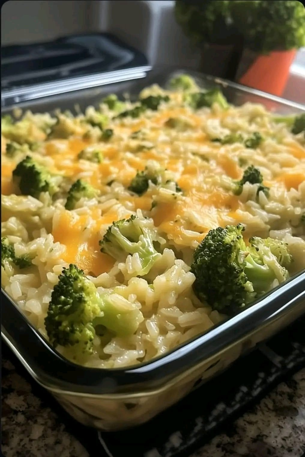 Cazuela de brócoli, arroz, queso y pollo