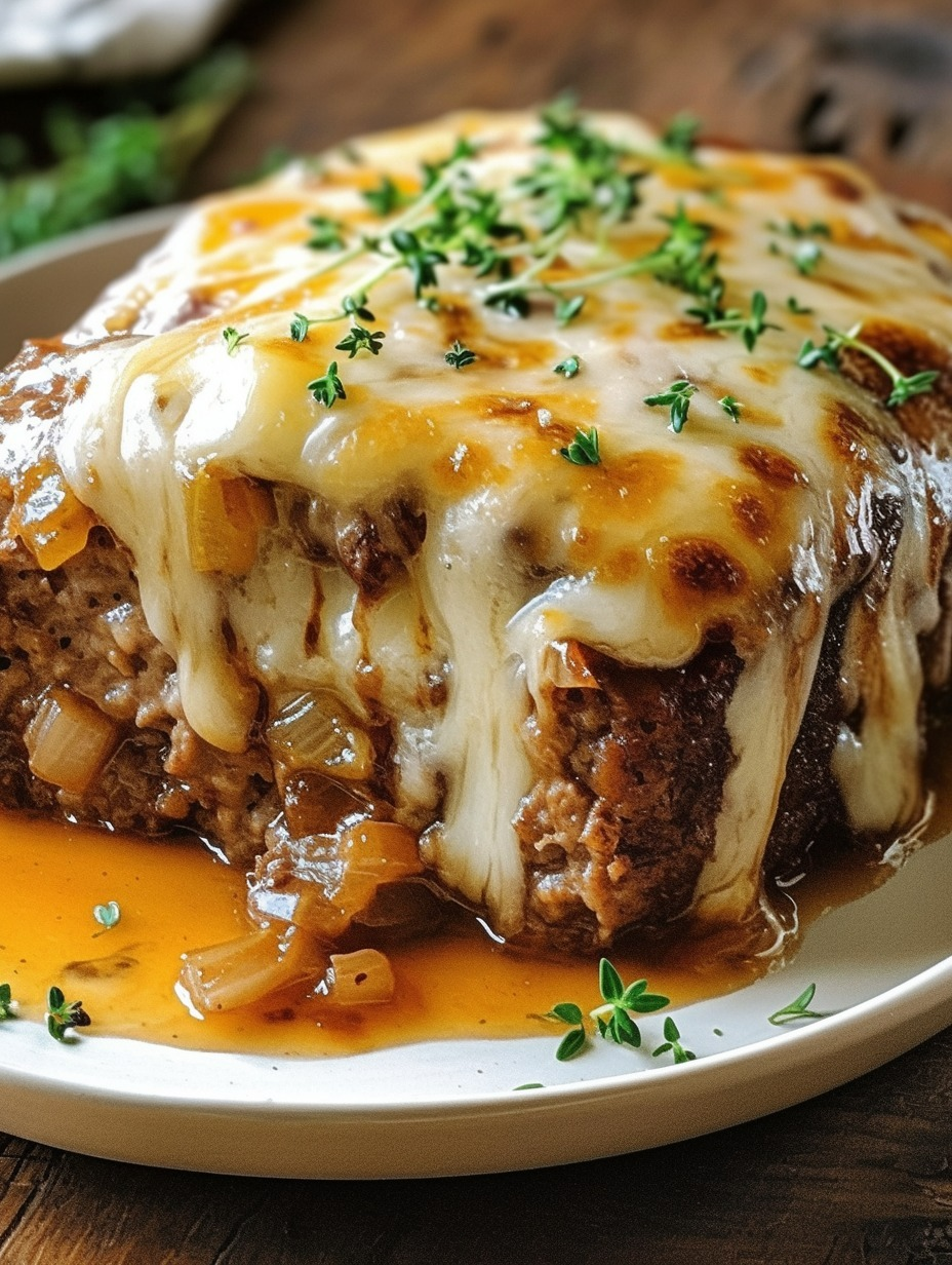 Pastel de carne con cebolla francesa Crockpot y queso suizo derretido