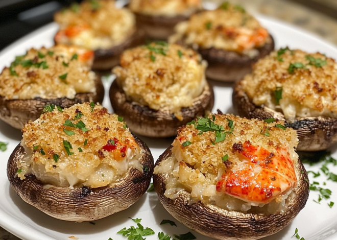 Champiñones Rellenos De Langosta Y Cangrejo