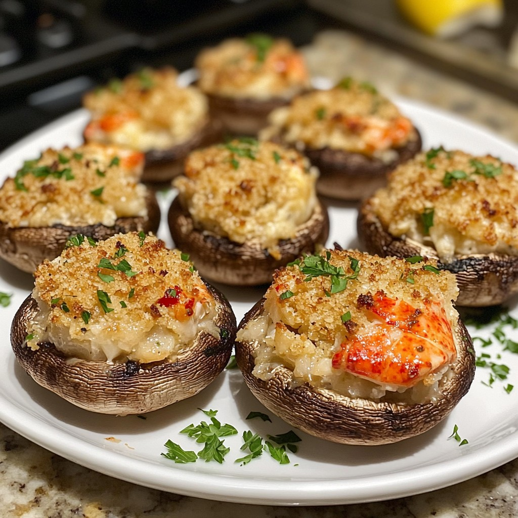 Champiñones Rellenos De Langosta Y Cangrejo