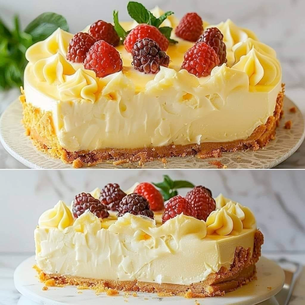 Tarta de queso con frambuesa y chocolate blanco