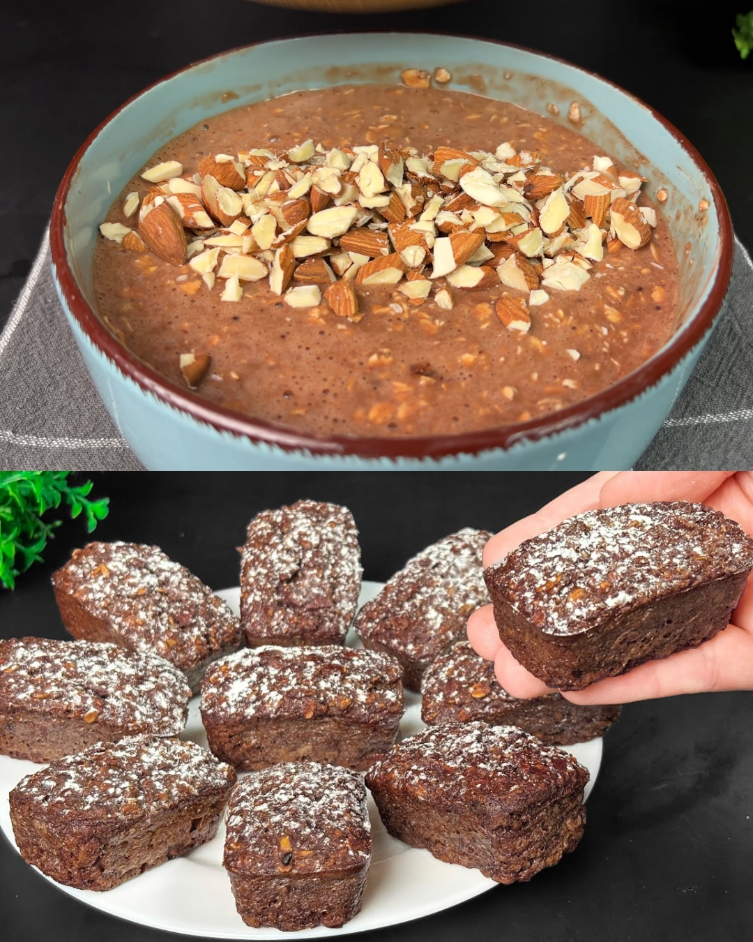 Horneado de avena y plátano con cacao y nueces