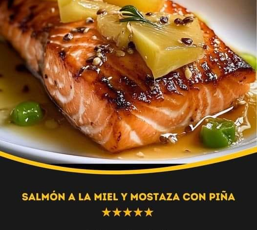 Salmón a la Miel y Mostaza con Piña