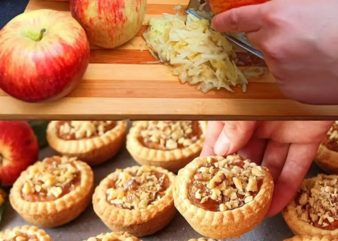 Galletas de cesta rellenas de manzana con cobertura de nueces