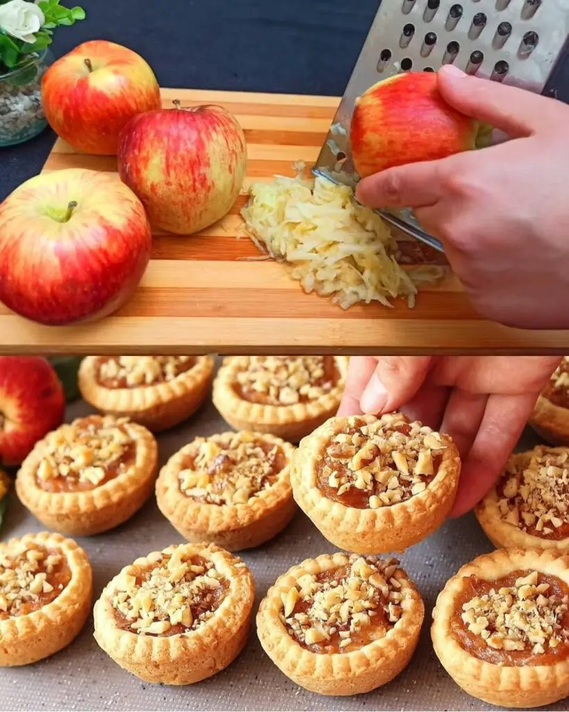 Galletas de cesta rellenas de manzana con cobertura de nueces